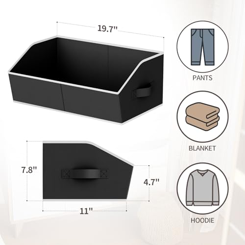 Image of Homsorout Storage Bins for Shelves - Large Trapezoid Closet Shelf Organizer, Fabric Organization Bins with Handles, Storage Baskets for Clothes, Towel, Blanket, 6 Pack, Black