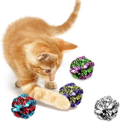 Image of SunGrow Cat Crinkle Balls, Mylar Interactive Toys for Indoor Cats, 6 Pcs