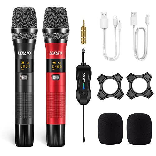 LEKATO Micrófonos inalámbricos para Cantar Micrófono Dual Recargable con Receptor 25 Canales para Bodas de Karaoke, …