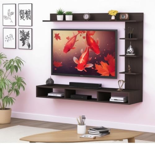 Image of Bros Moon 48 Inch Mdf C Shaped Wall Mounted Tv Unit, Floating Cabinet For Wall For Living Room /Kid'S Room /Bedroom Suitable For Upto 48 Inches Smart Tv (C Style Cabinet, Dark Wenge) - Engineered Wood