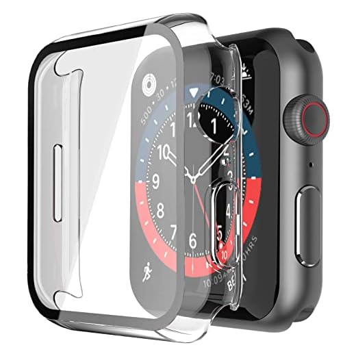 Misxi 2 Pack Hard PC Case with Tempered Glass Screen Protector Compatible with Apple Watch Series 9 (2023) Series 8 Series 7 45mm, Ultra-Thin Scratch Resistant Cover for iWatch, Transparent