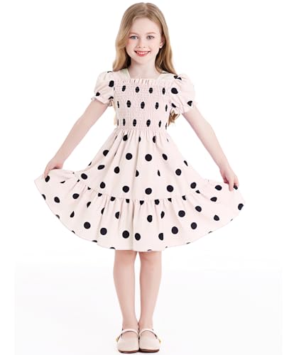 Little Girls Polka Dots Lantern Ruffle Sleeve Elastic High Waist Maxi A-line Pleated Summer Party School Dress3