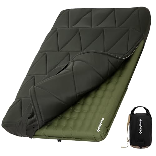 Image of KingCamp Gorgeous Double 6.7 inch Camping Mattress with Washable Foam Cover, Extra-Thick Full Size Inflable Mattress with Pump Sack, Portable Double Mattress for Camp Outdoor Tent, Car & Guest