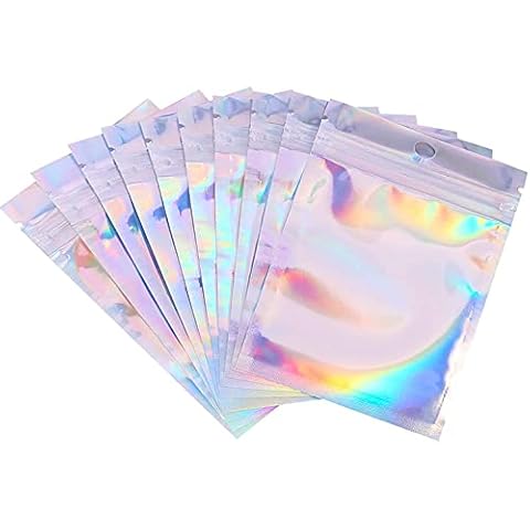 200 Pack Resealable Smell Proof Bags,Rocutus Foil Mylar Ziplick Bags,Flat Metallic Mylar Foil Bags for Party Favor Food Storage (5.5 x 7.87 Inches) Cover
