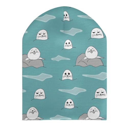 Sea Animal of Seal Pattern Kids Beanie Hat for for Girls Boys Children Cap Winter Knitted Chemo Cancer Headwear Accessories Gifts Decoration Black3