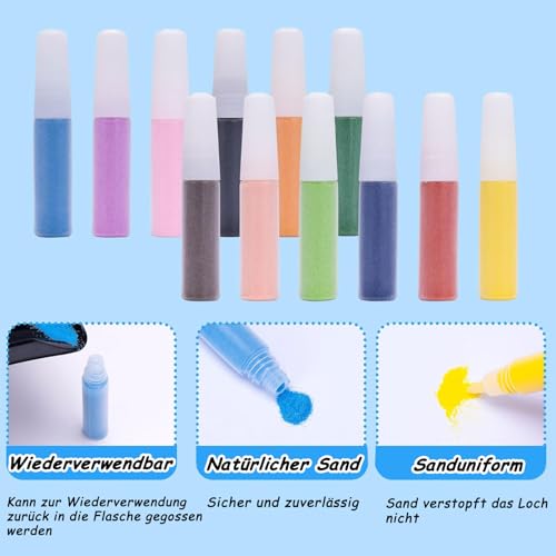 Barlone Sandbilder Bastelset Kinder ab 3 Jahre, 12 Stück Tier Sandbilder Kinder mit Farbiger Sand, Pinsel, Sandtisch, Sandbild für die DIY-Malerei Gemäldekreation von Kindern Basteln Mädchen 3 Jahre