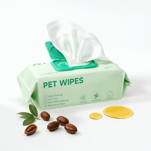 Image of 100 Count Pet Wipes, Plant-Based Hypoallergenic Pet Cleaning Wipes