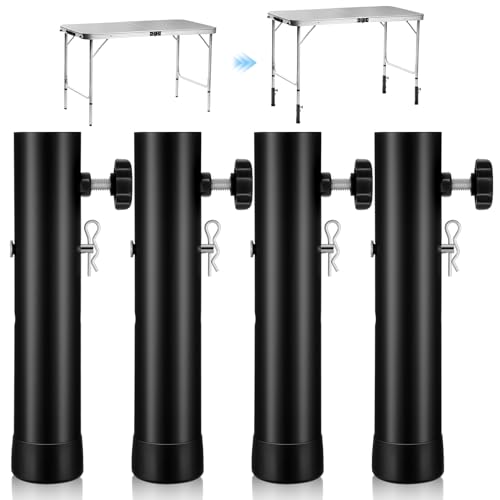 4pcs Folding Table Risers Folding Table Leg Extenders Levels Height Adjustable Risers Heavy Duty Steel Adjustable Foldings Riser for Sewing Room Puzzle Desk Straight/Bent Legs DIY & Back Pain Relief
