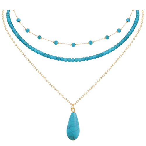 NEWITIN Turquoise Necklace for Women 14K Gold Plated Gemstone Beaded Choker Necklaces Boho Turquoise Necklaces Western Necklace for Women