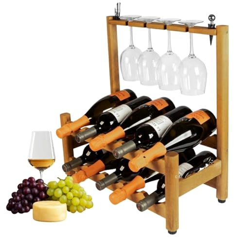 Homingrove Cantinetta Vino Legno FSC – Portabottiglie di Vino con Accessori & Porta Calici 4 Bicchieri – Design Compatto da Tavolo per Cucina o Soggiorno – Idea Regalo per Amanti del Vino – Porta Vino