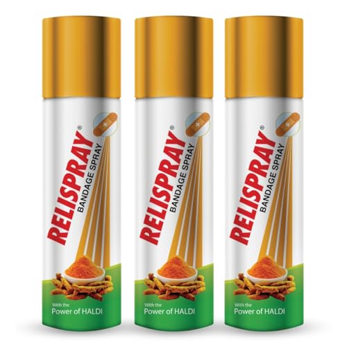 Image of RELISPRAY Bandage Spray | Ayurvedic Spray | Antiseptic Spray | Power of HALDI | Creating Waterproof, flexible skin-like layer | 75g Pack of 3
