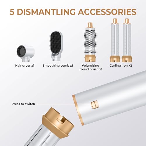 Image of Hair Dryer Brush 5 in 1, Blow Dryer Brush Set with Air Curler Wrap Hair Styler, Negative Ionic Blow Dry Brush, Detachable Hair Tool for Curling, Volumizer,Straightener,Drying