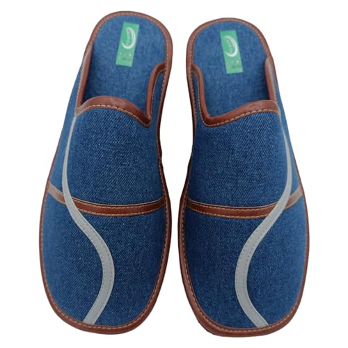 HECHO EN ESPAÑA Zapatillas de Estar por Casa - Pantuflas de Hombre - Calzado Destalonado - Calzado Ligero - Zapatillas Originales - Zapatillas Perfectas para Regalar (VAQUERO CERRADO, 43)