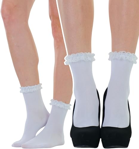 Image of ToBeInStyle Women's Indie Girl Ruffle Trim Heart Net Design Ankle High Fashion Socks