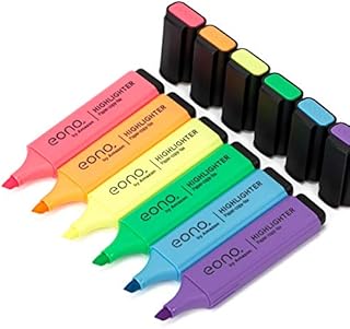 Amazon Brand - Eono Highlighters, Fluorescent Colors Chisel Tip Marker Pen, Assorted Colors, Water Based, Quick Dry (6 Classic Colors)