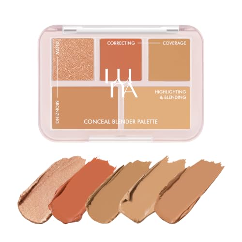 LUNA Conceal Blender Palette 06 Bronze Cover 5-in-1 Color Correcting and Concealing with Glow Cinnamon, Deep Orange, Ginger Beige, Olive Brown, and Chai Beige, Suitable for Deep Tones