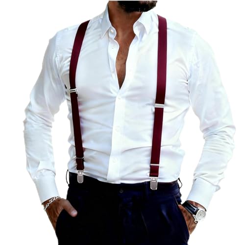 Image of Suspenders for Men and Women Adjustable Elastic 1 inch Wide Leather Heavy Pants Strong Metal Clips Suspender Costume