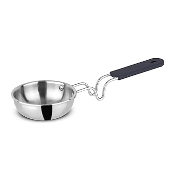 Orange Triply Stainless Steel Tadka/Vaghariya Pan 12cm | 350ml Capacity | Stay Cool Handle | Spice Seasoning, Frying & Roasting | Stable Base | Induction & Gas Friendly |Silver|5 yr Warranty