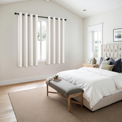 Image of MIULEE Blackout Curtains for Bedroom Living Room 2 Panels, Thermal Insulated Room Darkening Drapes Grommet Noise Reducing Light Blocking Window Treatments 68 Inches Long 55x68 Inch Ivory