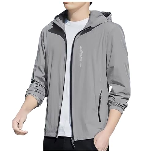 ジャンパー メンズ 夏 カジュアル ウインドブレーカー アイスシルク 接触冷感 涼しい ラッシュガード UVカット フード付き おしゃれ マウンテンパーカー 薄手 軽い アウター 無地 シンプル ジャケット 大きいサイズ 夏服(グレー/5XL)