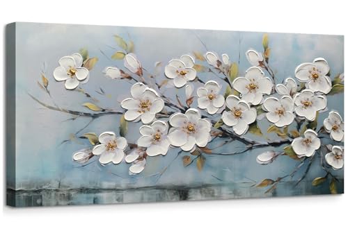 Anolyfi White Textured Flowers Wall Art for Living Room Canvas