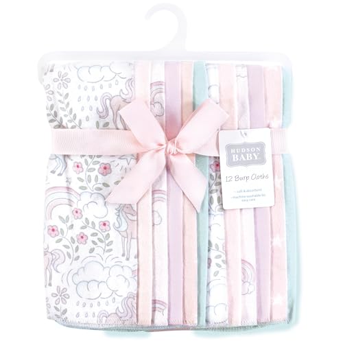 Image of Hudson Baby Unisex Baby Flannel Burp Cloth 12pk, Dreamy Unicorn, One Size