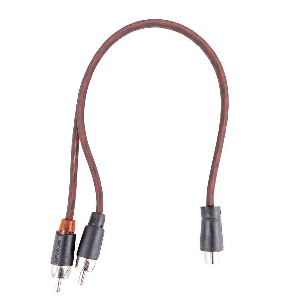 Alphasonik Premium 1 Female to 2 Male RCA Splitter Hyper-Flex RCA Interconnect Signal Patch Audio Cable with X-Radial Twist Wire Technology 100% Oxygen Free Copper Element Certified FLEX-1F2M