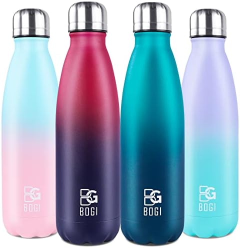 BOGI 17oz Insulated Water Bottle Double Wall Vacuum Stainless Steel Bottle Leak Proof keeps Hot and Cold Drinks for Outdoor Sports Camping Hiking Cycling, Comes with a Cleaning Brush Gift (Mint)