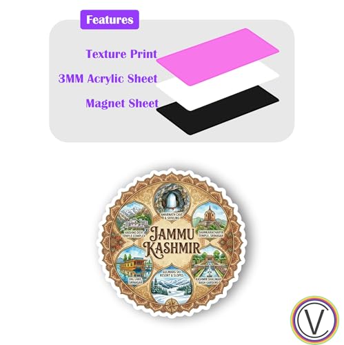 Image of Jammu Kashmir Textured Finish Acrylic Fridge Magnet - UV Texture Printed, Stylish Multicolor Magnet for Fridge, Wardrobe & Metal Surfaces, Pack of 1 (Jammu Kashmir 1)