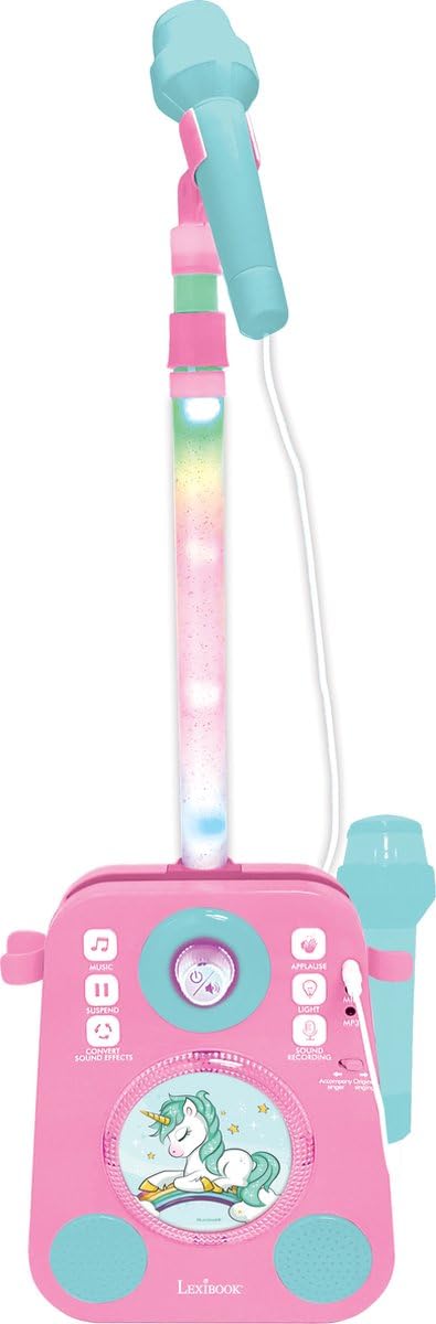 Lexibook, Unicorno, Altoparlante musicale con 2 microfoni, canzoni dimostrative, spina MP3, rosa/blu, K140UNI