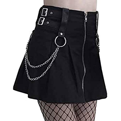 TIMEMEAN Femmes Jupe Plissée Gothique Punk Zippée sur Le Devant Jupes évasées d'uniforme Scolaire A-Ligne Courtes à Taille Haute