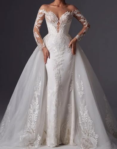 Mermaid/Trumpet Sexy Formal Wedding Dress Long Sleeve Court Train Off Shoulder Romantic Bridal Gown Appliques 20252
