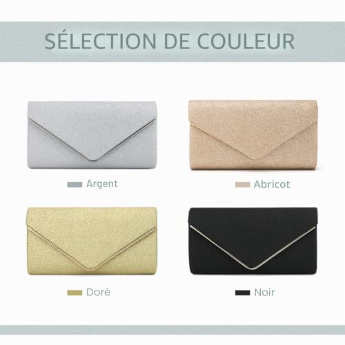 EVEOUT Pochette Soirée Femme en Forme d'Enveloppe, Sac à Main Élégant Scintillant avec chaîne pour Mariage & Fête, Bal – vue 7