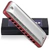 KONGSHENG Mars 10 Hole Red Diatonic Harmonica,Blues Harp,Mouth Oragn Key of F,Gifts for Beginners,Adults and Professional