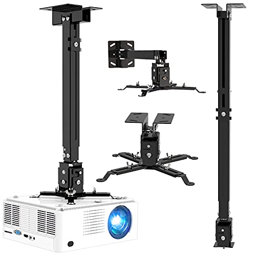 Projector Mount Wall or Ceiling Bracket with Adjustable Height and Extendable Arms Projection Mount for Different Size Projector(Black)