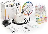MEEDEN Mini Airbrush Set mit 1.8m Luftschlauch: Air Brush Kit Auto Stop mit Dual-Action Air Brush Pistole 12 x 30ml Acryl Farbset Reinigungbürste für Modelllackierung Tattoo Graffiti - Weiß
