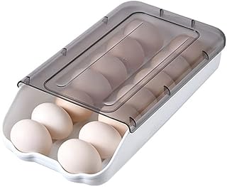 Boîte de rangement Boîte de rangement Fridge Support à œufs pour réfrigérateur voiture Scrolling Egg Storage Holder Récipient à œufs empilable avec couvercle Organiseur pour réfrigérateur cuisine
