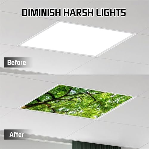 Image of 2Pcs Tree Fluorescent Light Covers for Ceiling Lights Classroom, Magnetic Light Filters for Office, Classroom, Home 4 X 2 Feet
