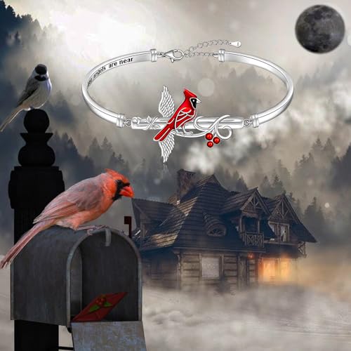 Cardinal Gifts for Women Cardinal Bracelet for Women Cross Bangle Bracelet Memorial Red Bird Appear When Angels Are Near Angel Wing Gifts for Loss of Loved One4