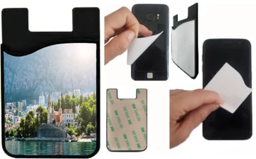 Island Gifting Neoprene Stick-on ID Card Holder for iPhone/Galaxy/Google Android Cases Featuring Image of Montenegro City View