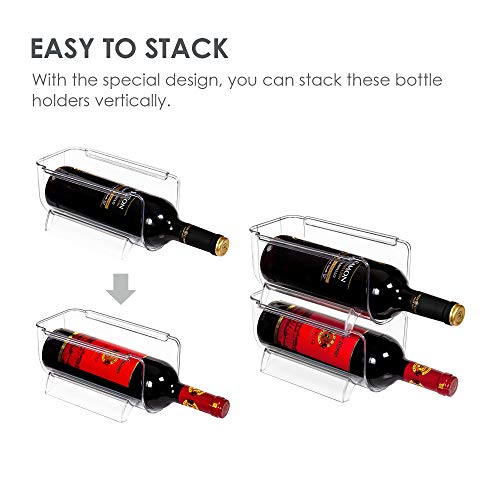Vtopmart Refrigerator Wine And Water Bottle Holder, 4Pack Stackable Plastic Wine Rack Storage Organizer For Fridge, Cabinet, Pantry, Kitchen Countertops, Clear #TOP3