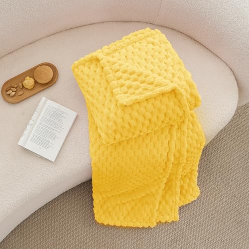 Image of BEDELITE Light Yellow Throw Blanket for Couch, Soft Cozy Gifts for Women | 3D Jacquard Decorative Fleece Blanket, Super Soft Plush Throws, Cute Birthday Gift for Women, Suitable for All Seasons, 50*60