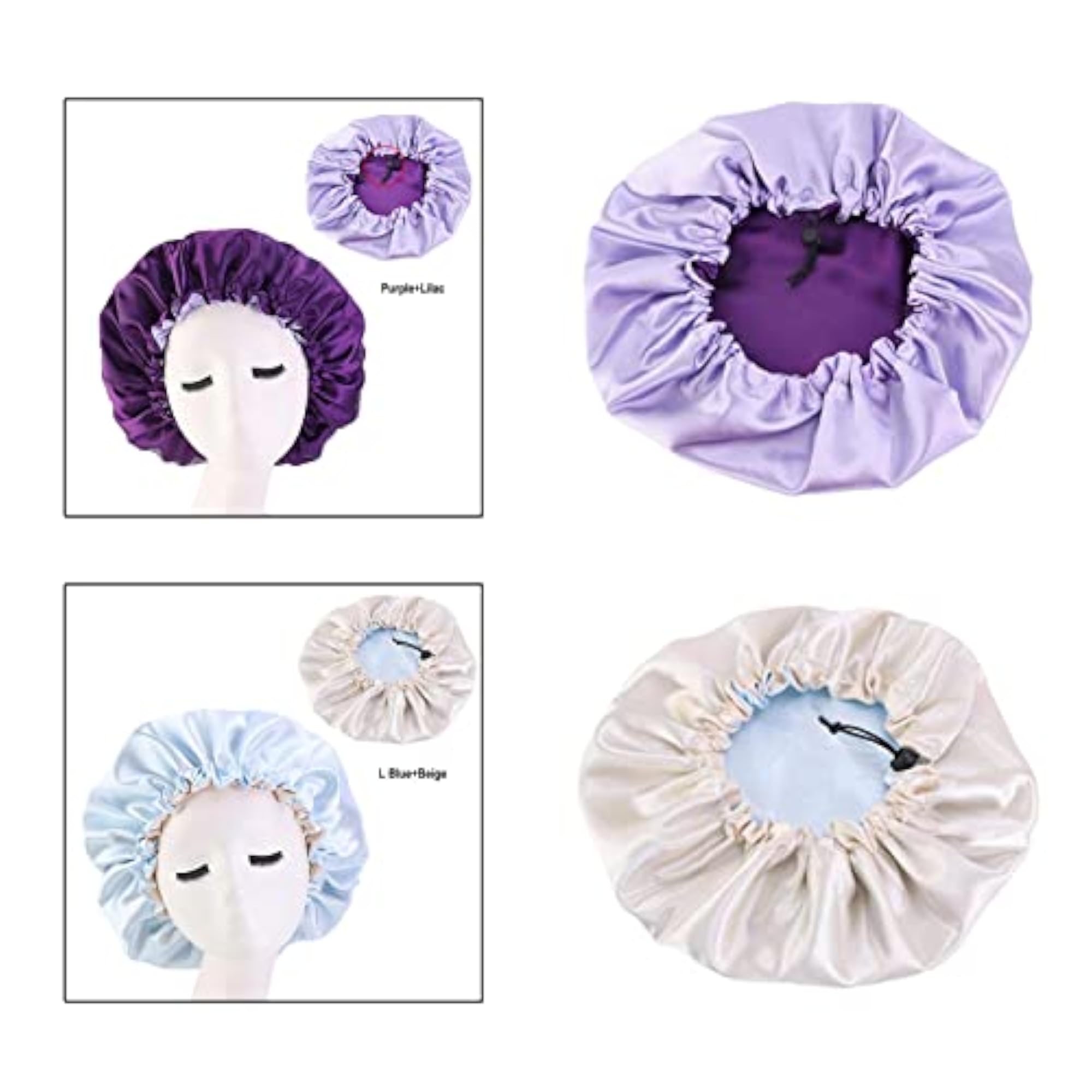 2x Elastic Women Satin Night Sleep Caps