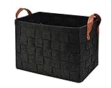 Perber Collapsible Storage Baskets Bins, Foldable Handmade Rectangular Felt Fabric Storage Box Cubes Containers with Handles- Large Organizer for Nursery Toys,Kids Room,Towels,Clothes, Dark Gray