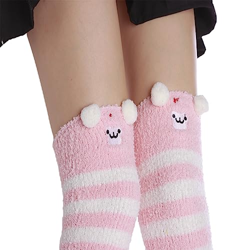 Thigh High Fuzzy Socks Cute Animal Coral Fleece Over the Knee Thigh High Long Stockings Warm Stripe2