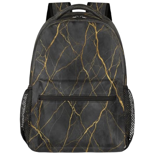 Mochila escolar ligera de mármol negro con compartimento acolchado para ordenador portátil