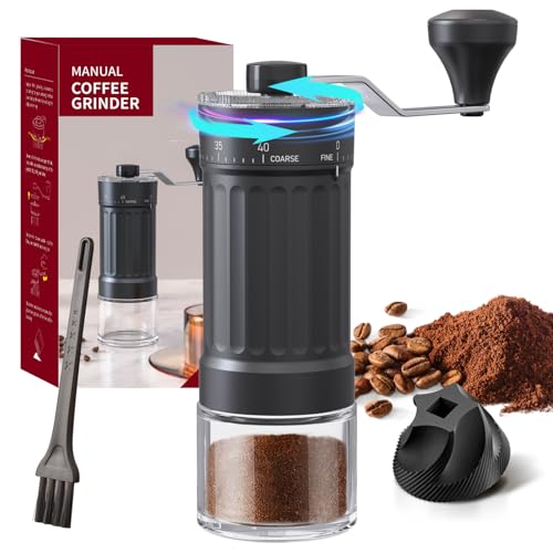 Manual Coffee Grinder, Hand Coffee Grinder Upgraded External 40-Grade Adjustment Gear, Coffee Grinder Manual Detachable Handle, Coffee Bean Grinder with Ceramic Burr, for Espresso to French Press
