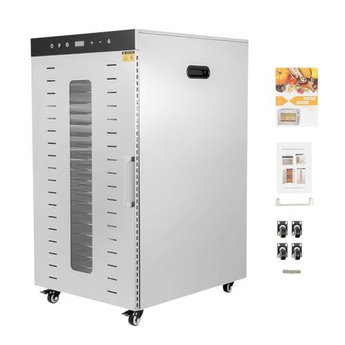 Commercial Food Dehydrator with 20 Stainless Steel Trays, 1700W High-Efficiency Dryer for Meat, Fruit, Herbs, Yogurt, Adjustable Timer and Temperature Control, Low Noise, 24H Timer