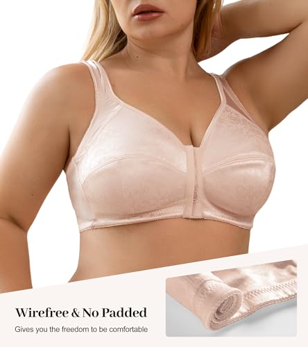 Women's Full Coverage Bra Front Closure Non Padded Minimizer Wire-Free Bras Comfortable Wide Strap4
