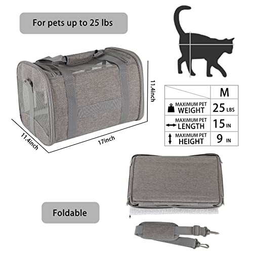 Image of Cat Carrying Case - Pet Carrier Airline Approved, Protable and Breathable Pet Travel Carrier Removable Fleece Pad, Collapsible Cat Carrier Dog Carrier for Medium Cats Small Cats Dogs (17*11*11 grey)